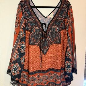 Flying Tomato Rust & Black Paisley V-Neck Tunic